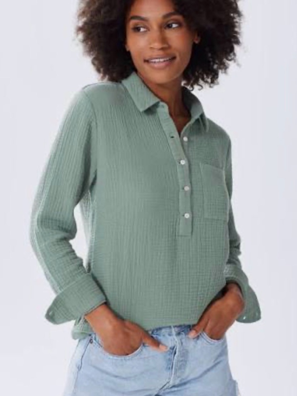 Alice Walk Cloud Top Sage Green Triple Gauze Organic Cotton Blouse Small Relaxed